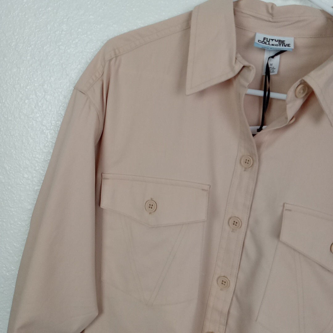 Future Collective Shirt Women's Medium Tan Button Up L/S Career Workwear Top