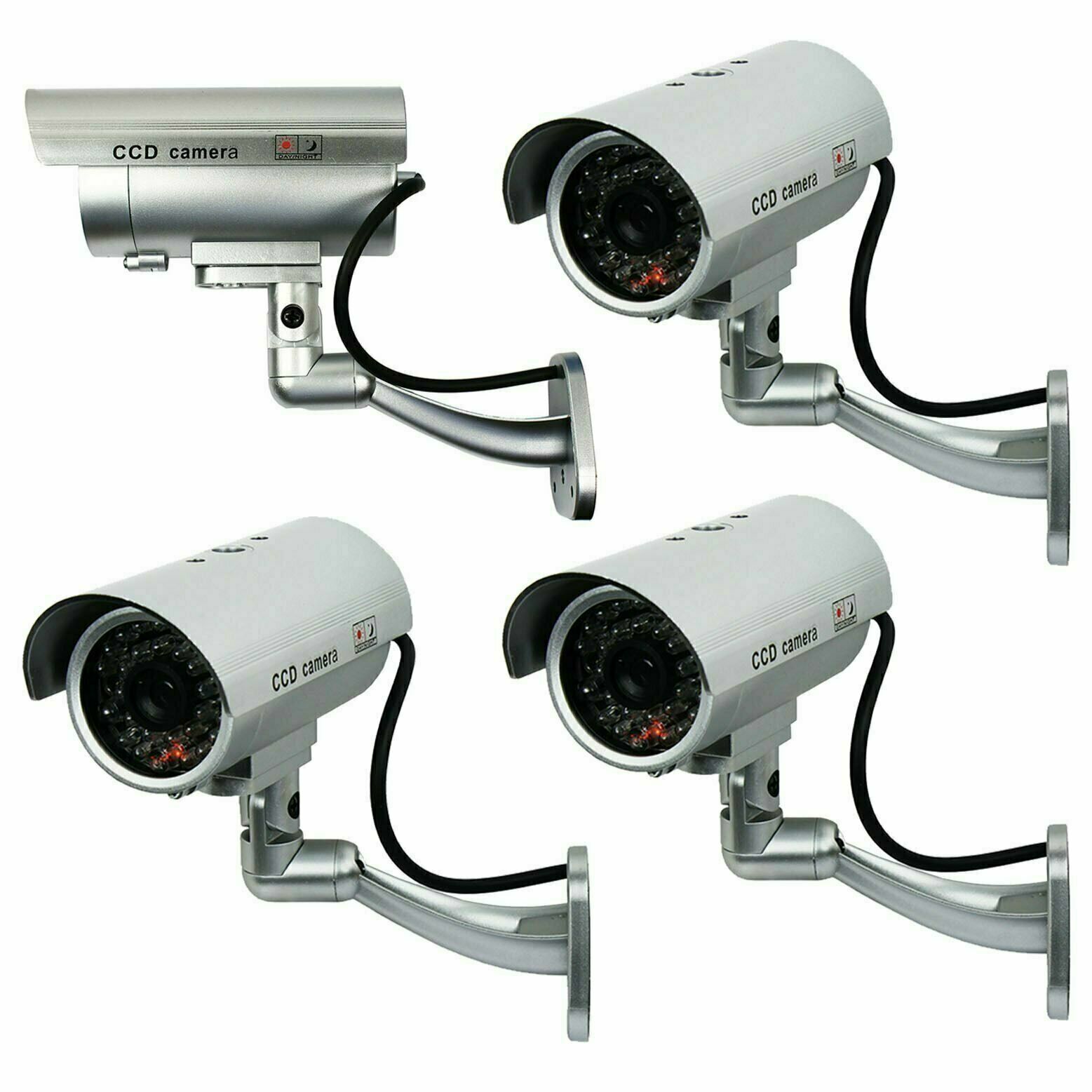 4 Pack IR Bullet Dummy Fake Surveillance Security Camera CCTV with Record Light