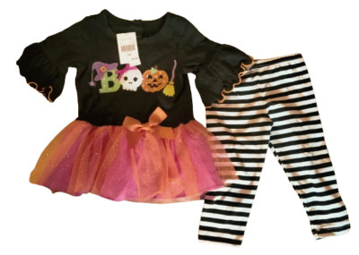 NWT Infant Goodlad two piece tutu top says BOO leggings Halloween costume 12 mth
