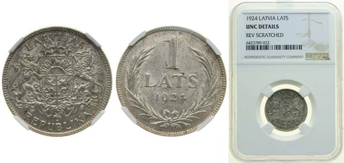 Latvia 1924 1 Lats Silver 835 NGC UNC