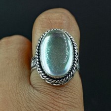 Natural Crack Crystal Oval Gemstone 925 Sterling Silver Proposal Women's Ring