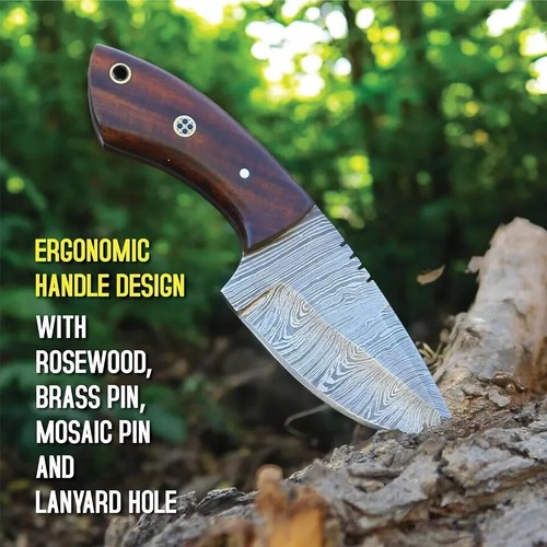 Hunting Knife with Leather Sheath 6-inches Full-tang Fixed Blade Damascus Knife - Picture 9 of 9