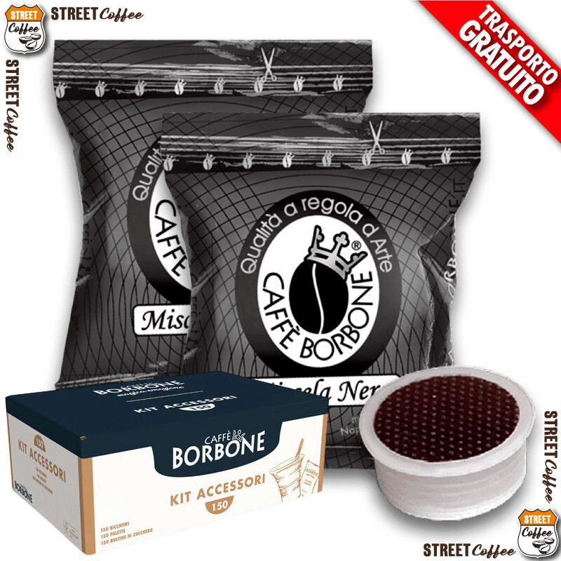 300 Capsule Cialde Caffè Borbone Nera Nero comp. Lavazza Espresso Point + Kit *