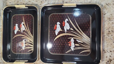 Vintage 3 Piece Nested Lacquerware Tray Set, 