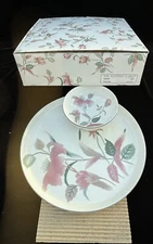 Mikasa Continental China #F3003 SILK FLOWERS Crudite Plate & Bowl Chip and Dip