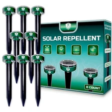8PCS Solar Mole Repellent Ultrasonic Pest Control Stakes Waterproof for Garden