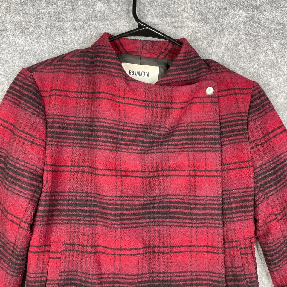 BB Dakota  Cropped Blazer Jacket Womens XS Red Black Plaid Polyester Wool Blend - Image 2 of 4