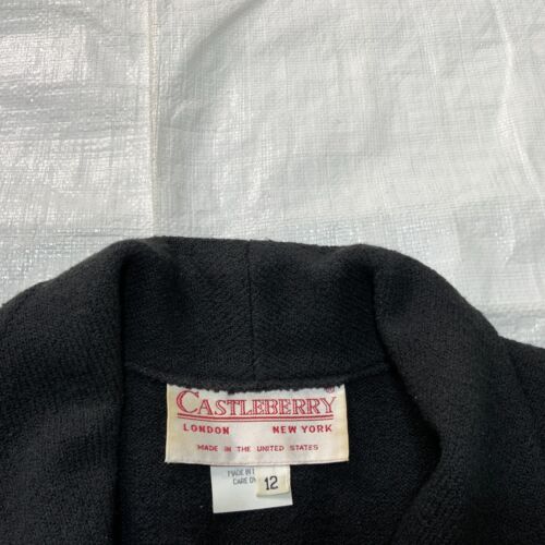 Cárdigan vintage CASTLEBERRY para mujer chaqueta negra botones dorados talla 12 hecho en EE. UU. - Imagen 2 de 5