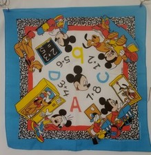 Vtg Mickey Minnie Mouse school Disney Bandana Fabric scarf J.A Woronowicz ART