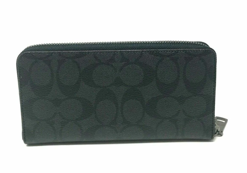 Juego de regalo billetera acordeón Coach en caja en lona exclusiva negra sangre de buey F41345 Foto 3 de 4