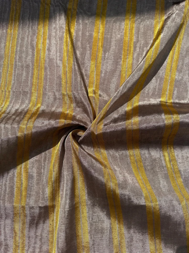 Moire Bronze-Yellow Striped  Silk Luxurious Upholstery Ottoman Fabric By 2 Meter - Image 2 of 4