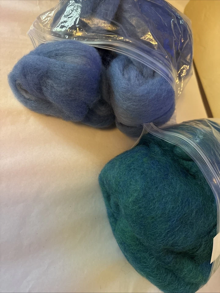 Assorted Wool Dyed Blues Teals Multicolor Roving Fiber Ready to Spin Wool - Image 2 of 4