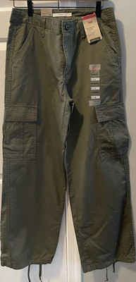 Levi's Baggy Cargo Pants Green Cotton Twill Women's High Rise Drawstring Hem