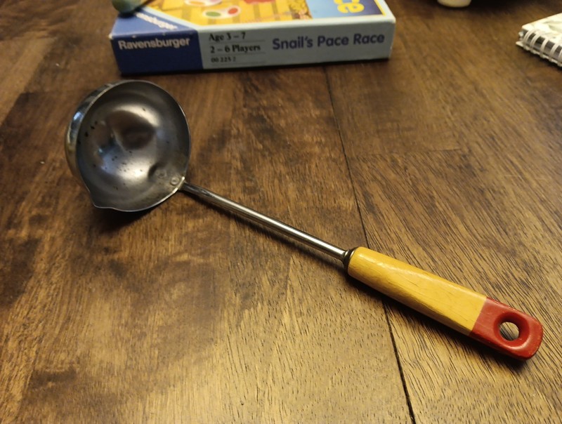 Vintage Androck Serving Ladle In EUC Wooden Handle