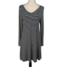 APT 9 Medium A-Line Dress Striped Long Sleeve Stretch V-Neck Knee Length Multi