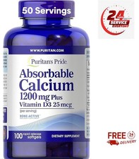 Puritan's Pride Absorbable Calcium 1200 mg Plus Vitamin D3 25mcg 1000 IU With Bo