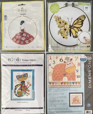 COUNTED Cross Stitch KIT -Fancy LADY BUTTERFLY CAT BABY HIPPO RAGDOLLS ~YOU PICK