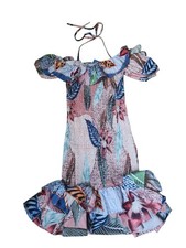 Fashion Nova Womens Dress Size XS Pink Tropical Ruffle Eliose Smocked Mini