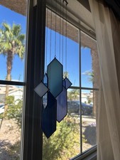 Beautiful Stained Glass Suncatcher, Earth Tones, Blue, Window  Wall Art Decor