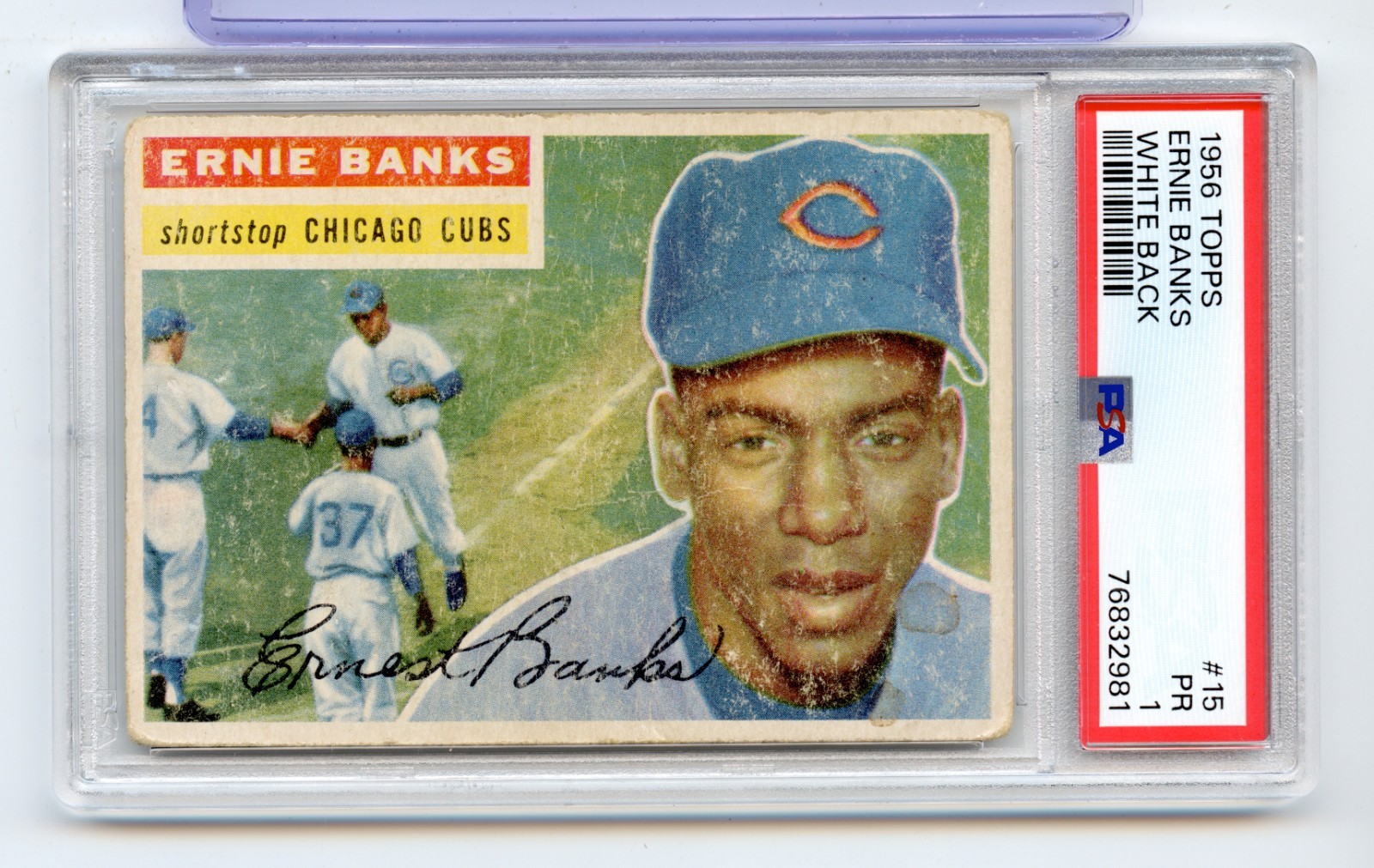 Ernie Banks 1956 Topps #15 White Back Cubs PR PSA 1