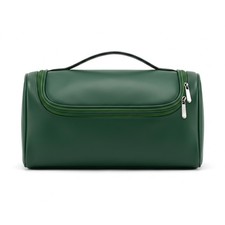 PU Leather Hair Dryer Storage Bag with Hanging Hook Travel Case Dark Green