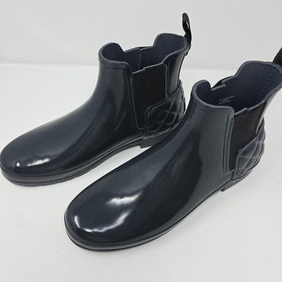 Hunter Chelsea Rain Boots Womens 11 Black Leather Refined Quilted Gloss Mid Top