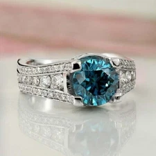 2.20 Ct Round Cut Topaz & Moissanite Wedding Ring 14k White Gold Finish