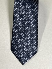Ermenegildo Zegna Geometric Pattern Dark Blue Silver and Black Silk Tie Italy