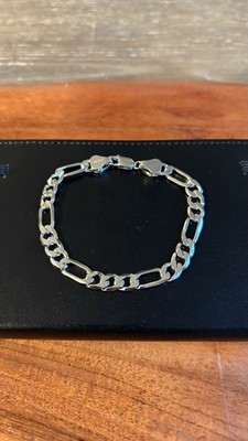 8 Zoll kräftiges 925 Sterlingsilber Figaro Gliederarmband - 7 mm - 13,5 g - rhodiniert