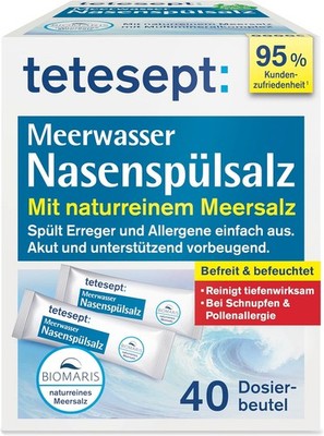 Tetesept Meerwasser Nasenspülsalz bei Schnupfen und Pollenallergie   40 Beutel