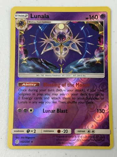 Lunala 102/236 Rare Cosmic Eclipse Pokemon Reverse Holo NM