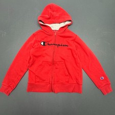 Champion Hoodie Boys Medium Red Zip Up Full Zip Sweatshirt Athletic Casual
