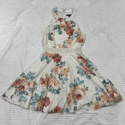 City Triangle Women s Medium Floral Lace Fit & Flare Sleeveless Dress Ivory