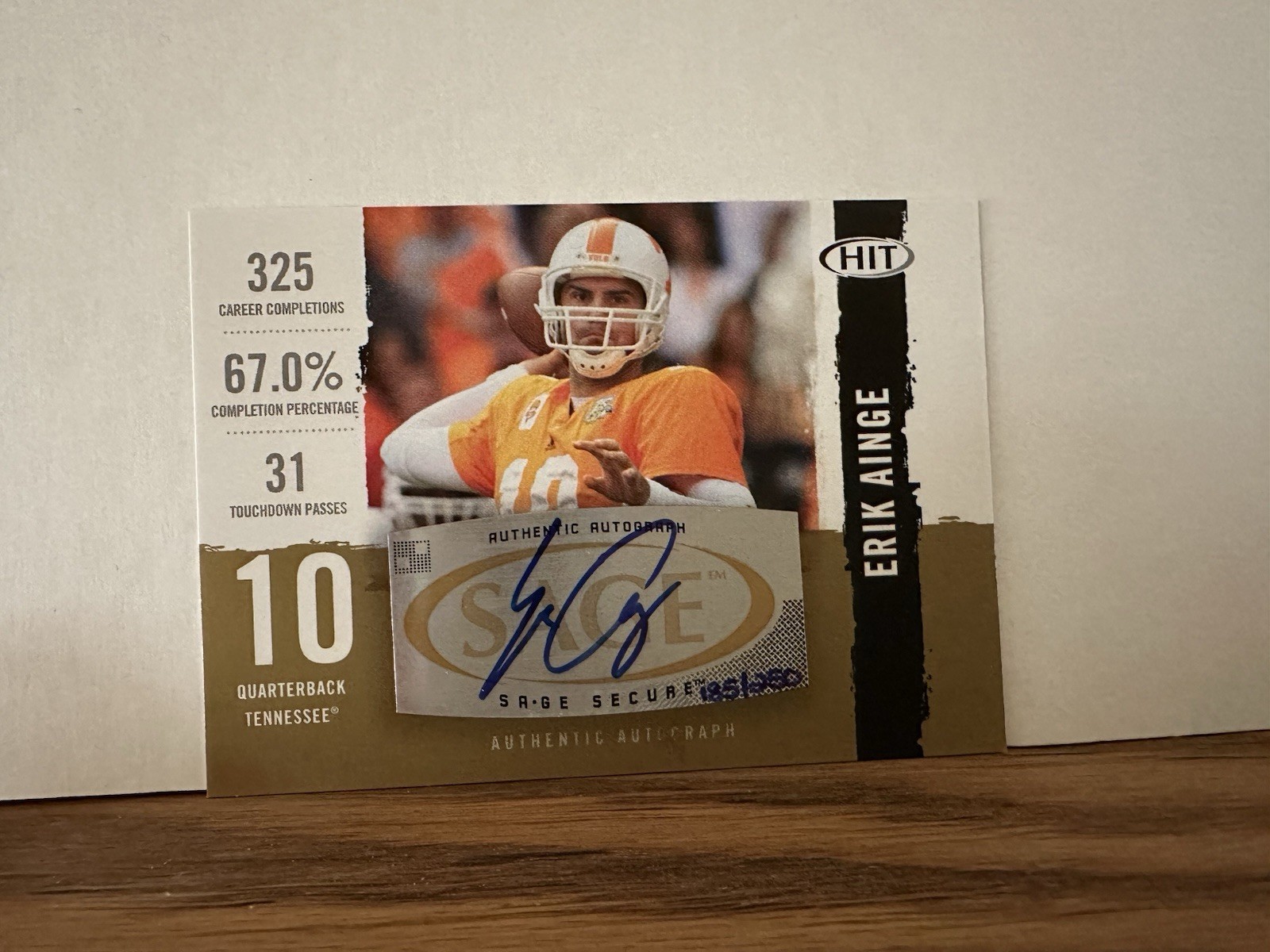 Erik Ainge Auto 2008 Sage Hit 185/250 GOLD Rookie Autograph A90 FREE SHIP Jets