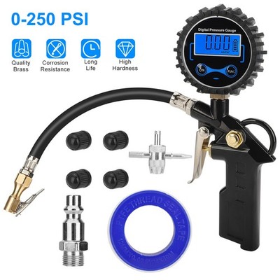Digital Tire Inflator Compressor Pressure Gauge 250 PSI Air Chuck for Truck/Car