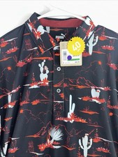 NWT Puma Men s Large MATTR Bushlan UPF40 Black Desert Cactus Theme Golf Polo 85