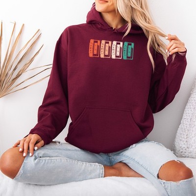 Retro Cassette Tape Stack 80er Damen Hoodie Mixtape Nostalgie Geburtstag