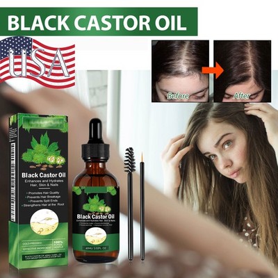Organic Black Castor Oil 2oz Hair Growth Eyelash Brow Oil Hair Loss Dense Care