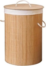 round Bamboo Laundry Basket Foldable Wicker Hamper with Lid