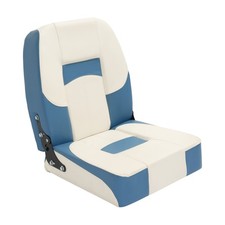 Low Back Folding Fishing Seat Captain Chair Boat Seat Foam Padding White Blue