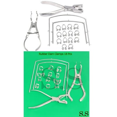 30 SetsRubber Dam Clamps 18 pieces Kit with Frame Rubber Dam Surgical Instrument