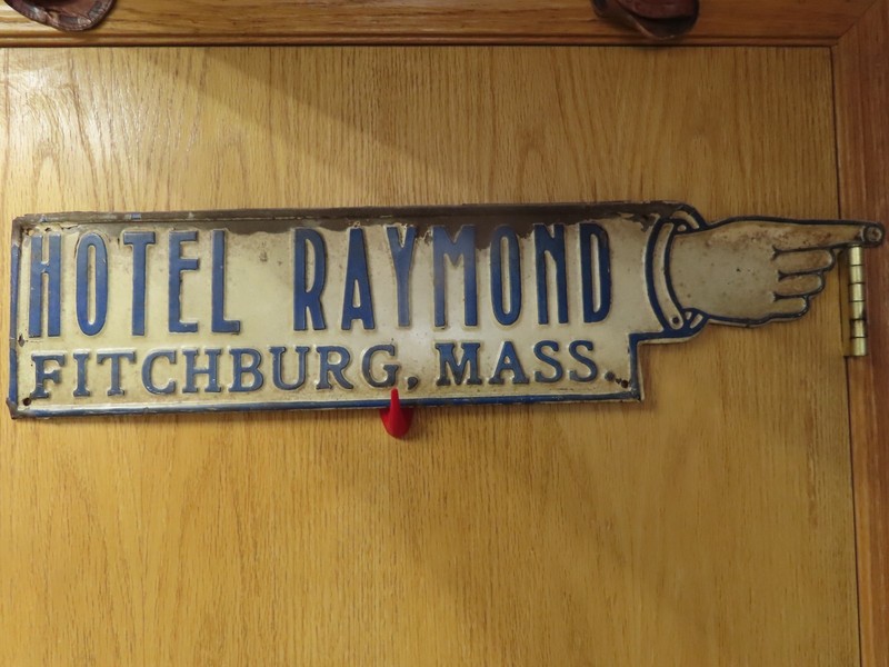 Rare 1920s Embossed Hotel Raymond Finger Pointing  Directional Road Sign