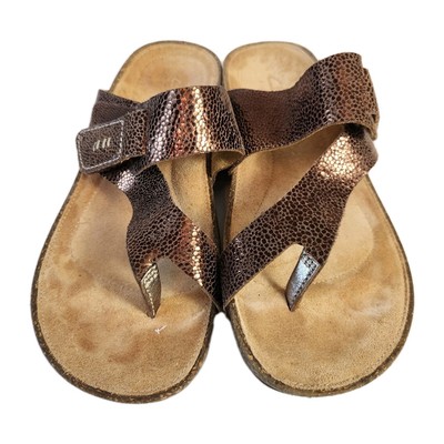 Clarks Perri Coast Flip Flop Leather Sandals Metallic Snakeskin Print Size 6.5M