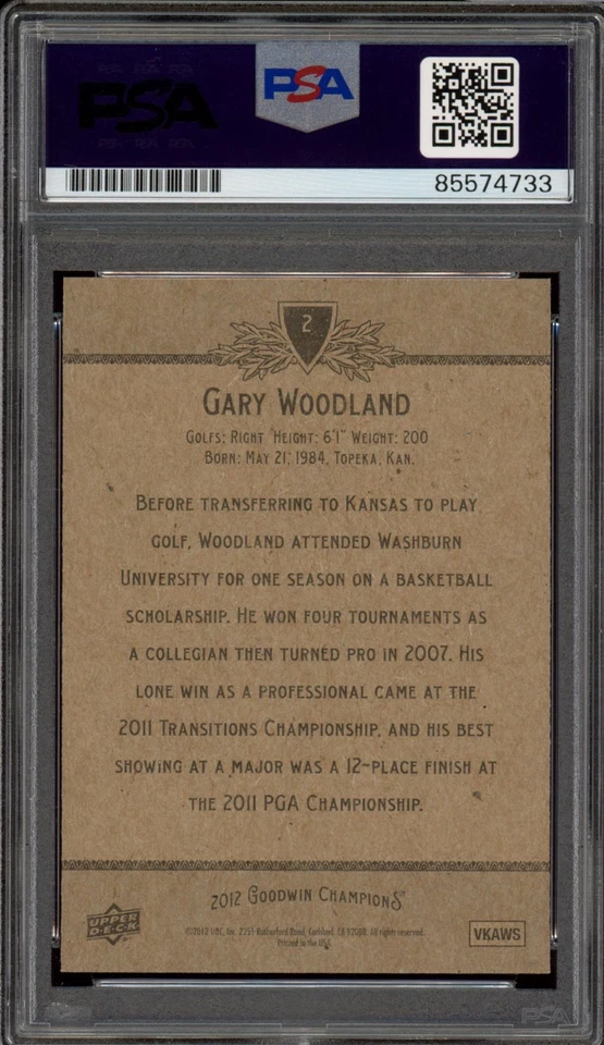 2012 UD Goodwin Champions #2 Gary Woodland Signed Rookie PSA GEM MT 10 AUTO RC - Image 2 of 2