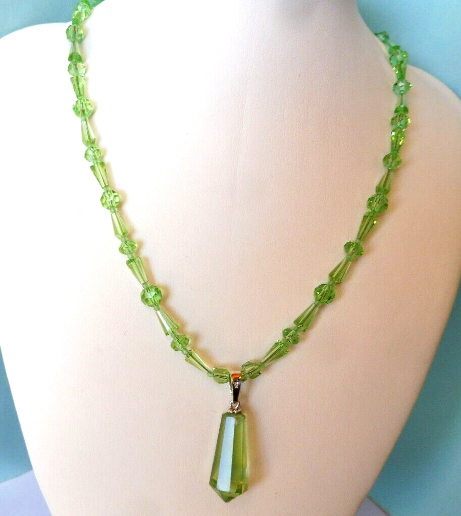Collier fin en perles Tsavorite verte de 45,50cm avec chaîne en Argent 925