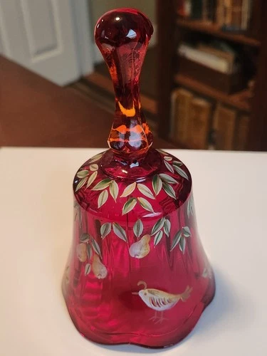 Fenton Ruby Red Fruit & Bird Handpainted Bell