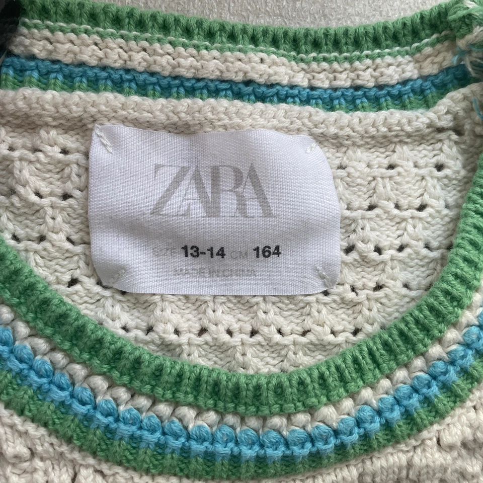 Zara Shirt Girls 13-14 Beige Floral Embroidery Knit Cottagecore Pullover Teen - Image 4 of 4