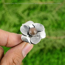 925 Sterling Silver Sunstone Gemstone Anniversary Flower Solitaire Ring Jewelry