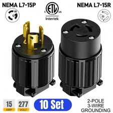 (10 Set) NEMA L7-15P Locking Plug NEMA L7-15R Female Socket 15A 277V ETL Listed