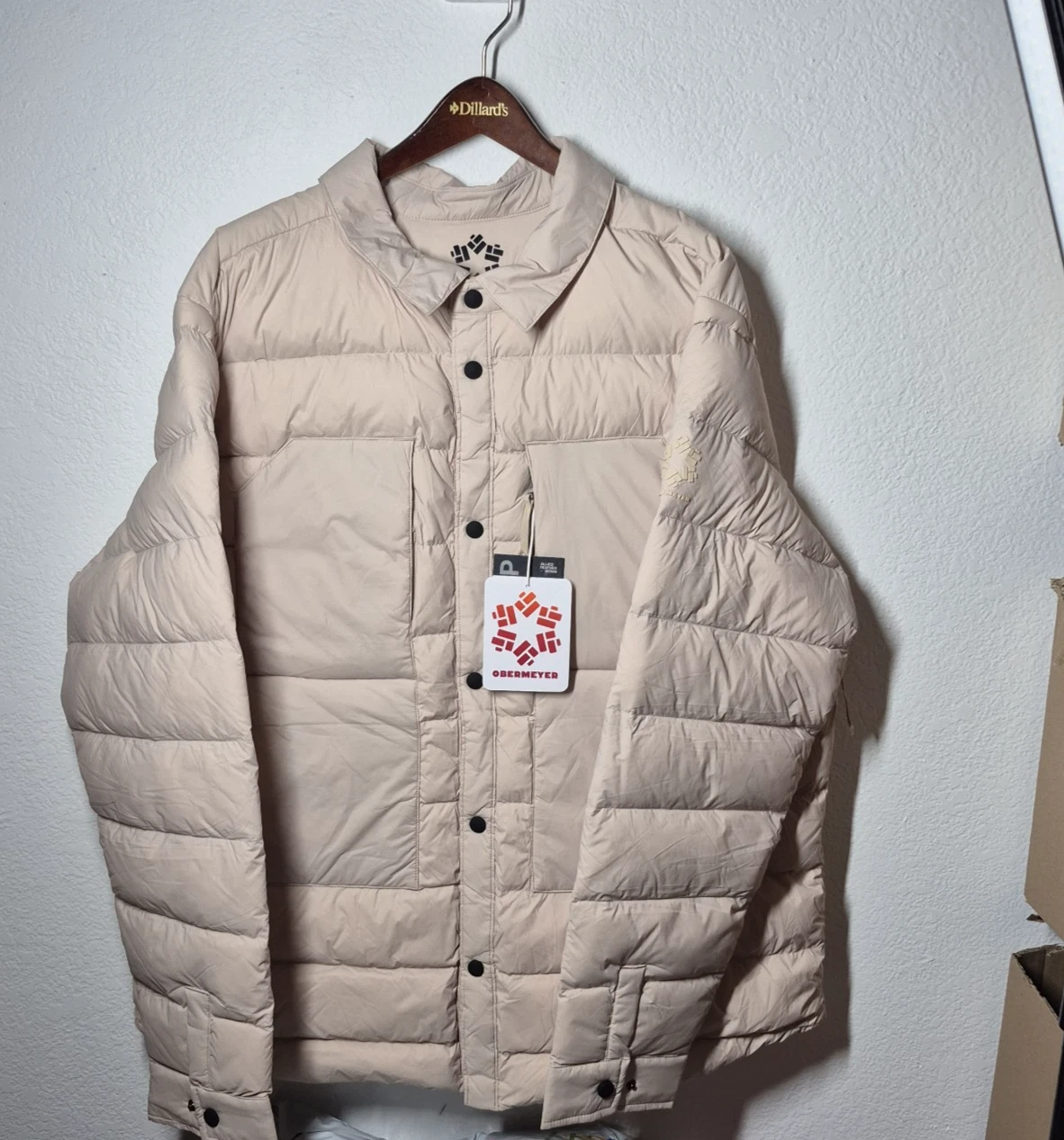 Obermeyer Jacket Mens L Cement Explorer Down Shirt 600 FP Water Resistant NEW